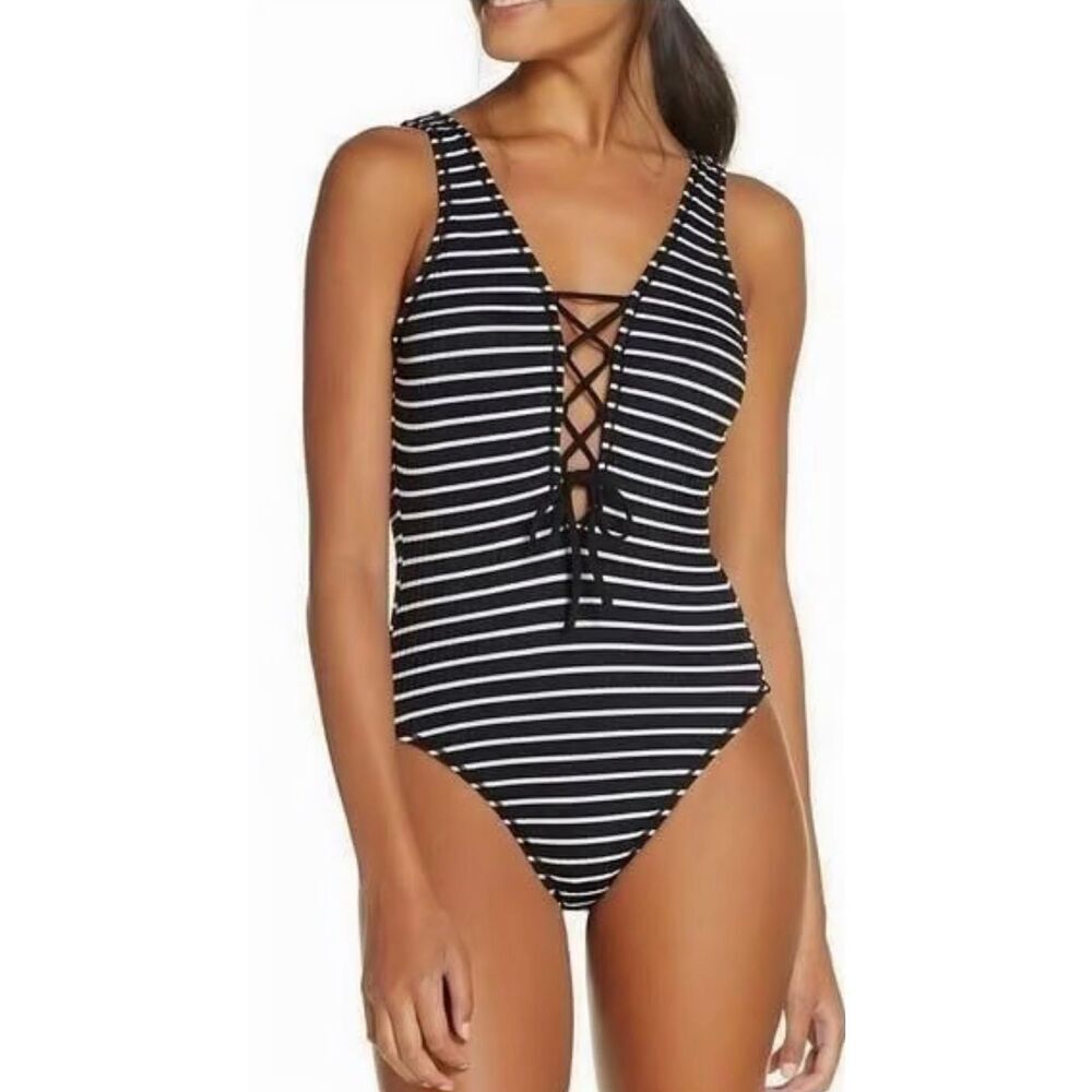 Robin Piccone Plunge Tie Up One Piece Swimsuit